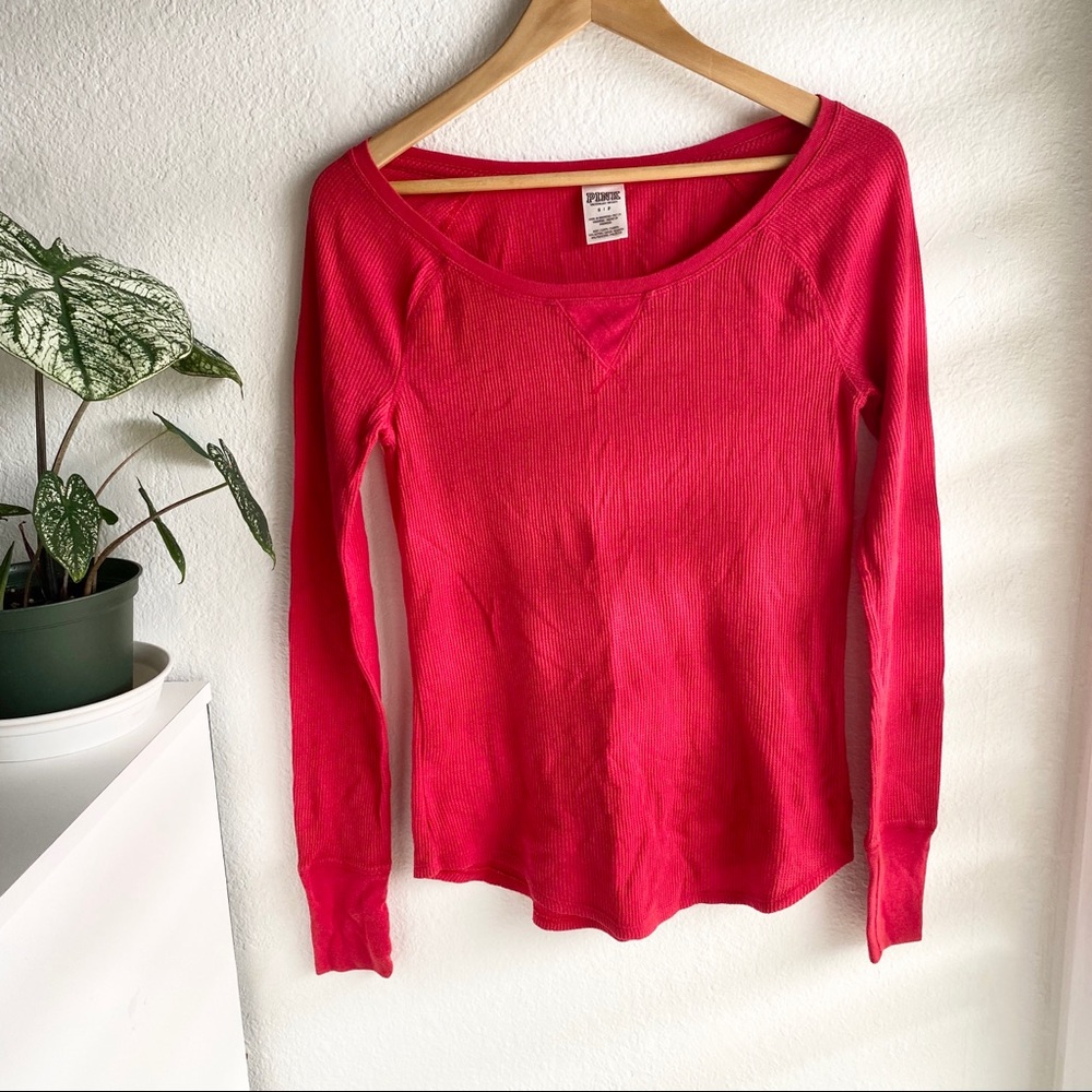 Red Victoria's Secret PINK Thermal Long Sleeve Top